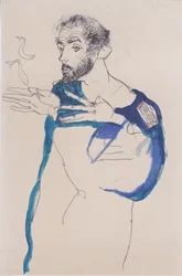 Gustav Klimt i en blå målarklocka
